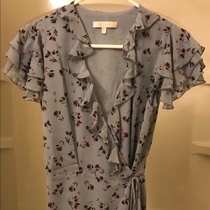 Wayf ruffled floral wrap dress.